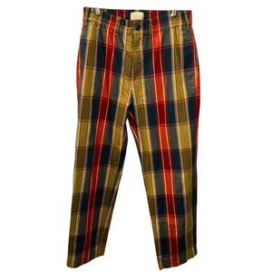 Aimee Leon Dore red mustard blue plaid cotton pants M